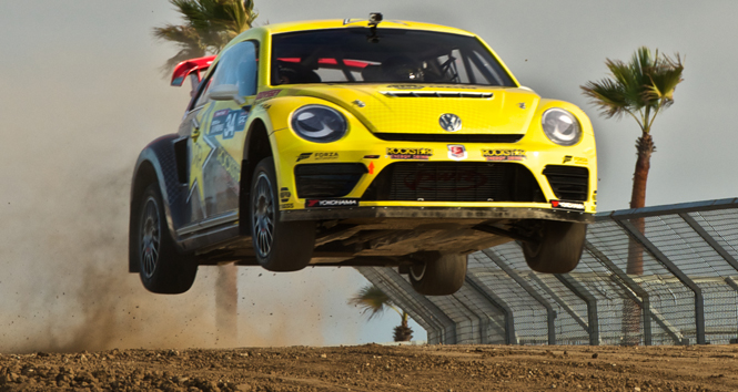 I Global Rallycross kjører Foust VW Beetle. Hans mål er å bli verdensmester i år. 